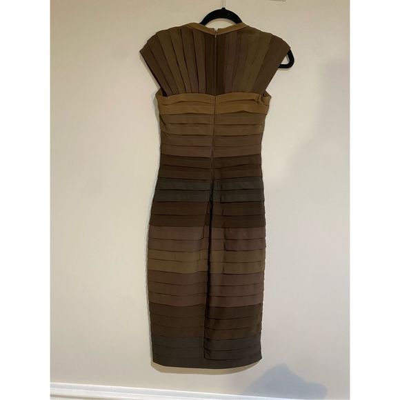 Tadashi Shoji Tiered Ombre Brown Gold Dress, Size Small Petite, MSRP $350 - Picture 6 of 10